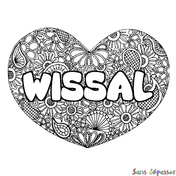 Coloriage prénom WISSAL - d&eacute;cor Mandala coeur