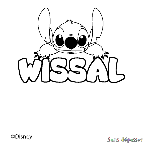 Coloriage pr&eacute;nom WISSAL - d&eacute;cor Stitch