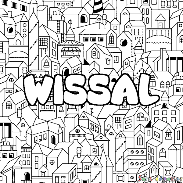 Coloriage prénom WISSAL - d&eacute;cor Ville