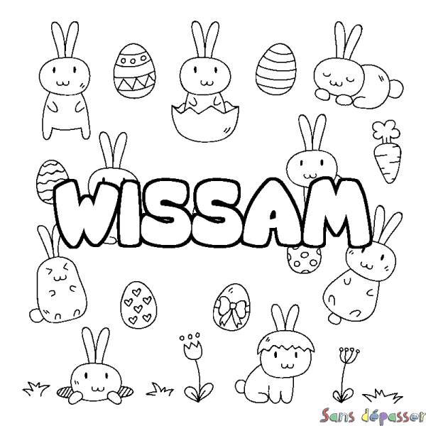 Coloriage prénom WISSAM - d&eacute;cor Paques