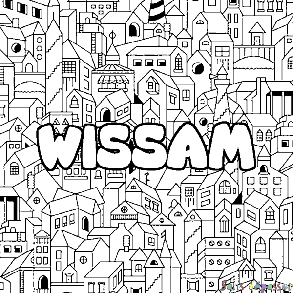 Coloriage prénom WISSAM - d&eacute;cor Ville