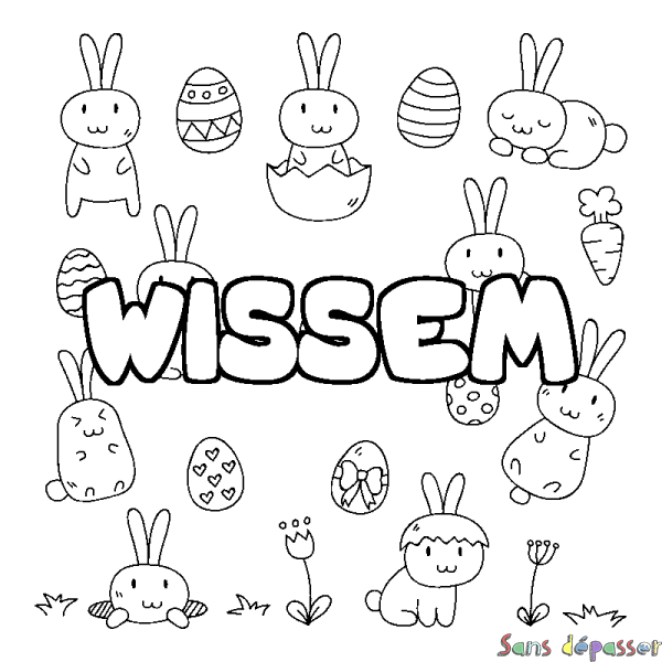 Coloriage pr&eacute;nom WISSEM - d&eacute;cor Paques