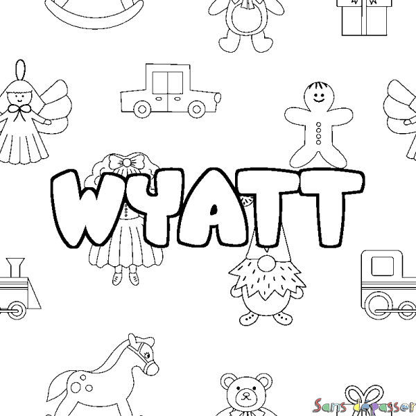 Coloriage pr&eacute;nom WYATT - d&eacute;cor Jouets