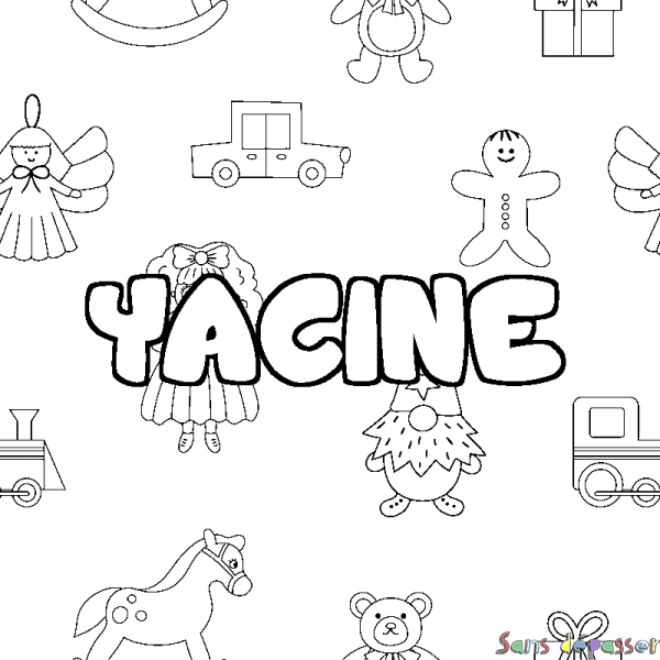 Coloriage prénom YACINE - d&eacute;cor Jouets