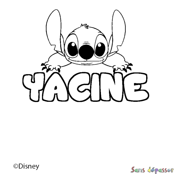 Coloriage pr&eacute;nom YACINE - d&eacute;cor Stitch