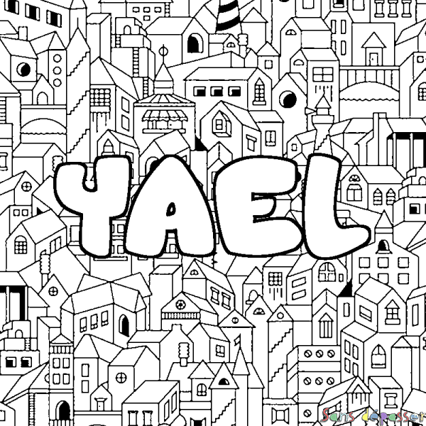 Coloriage prénom YAEL - d&eacute;cor Ville