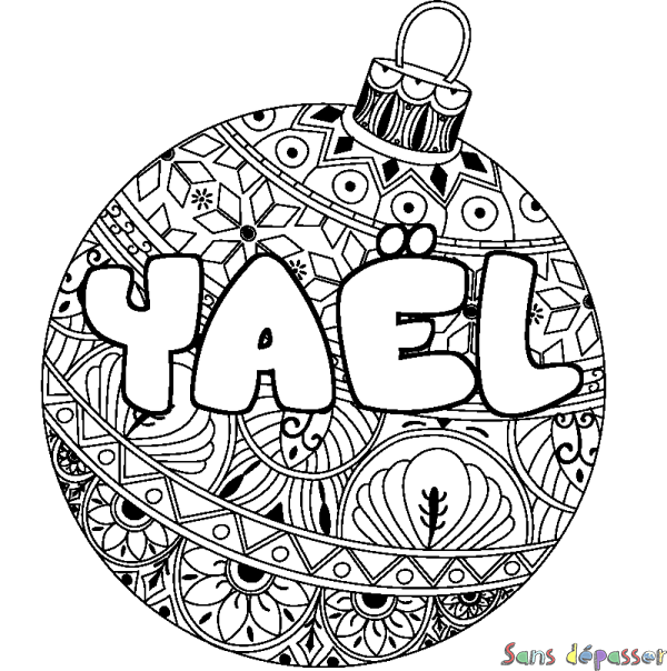 Coloriage pr&eacute;nom YA&Euml;L - d&eacute;cor Boule de No&euml;l