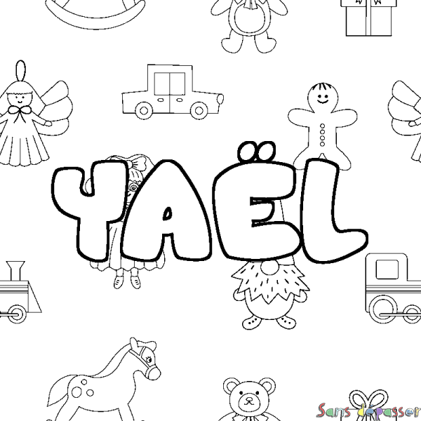 Coloriage pr&eacute;nom YA&Euml;L - d&eacute;cor Jouets