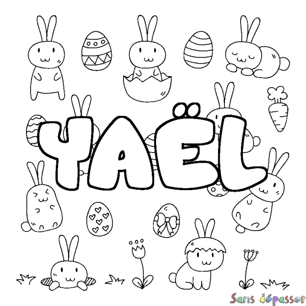Coloriage pr&eacute;nom YA&Euml;L - d&eacute;cor Paques