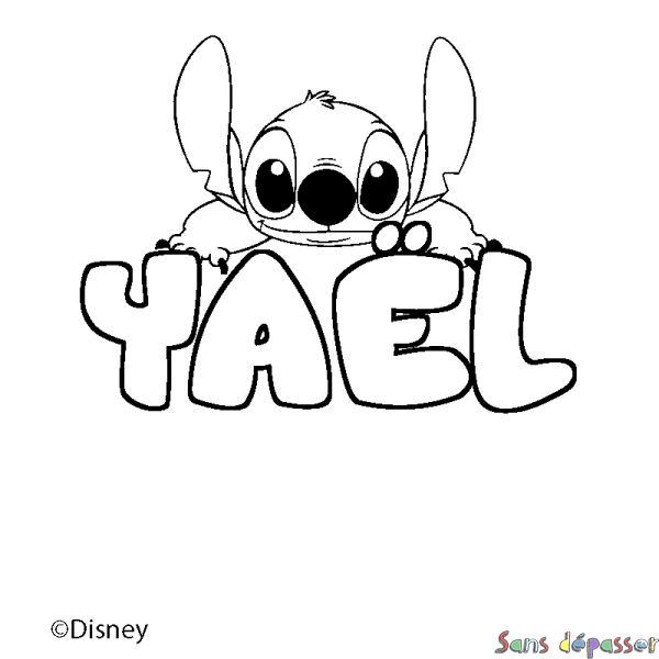 Coloriage pr&eacute;nom YA&Euml;L - d&eacute;cor Stitch
