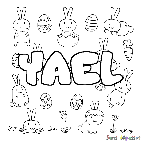 Coloriage pr&eacute;nom YAEL - d&eacute;cor Paques