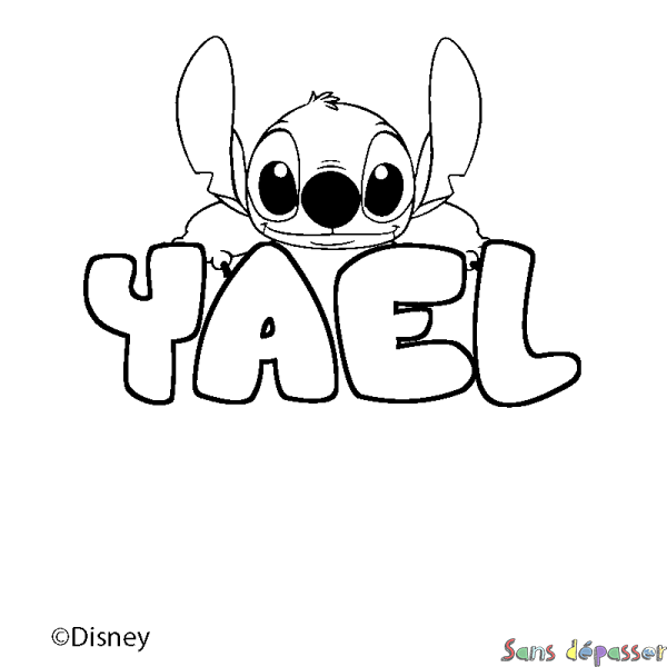 Coloriage pr&eacute;nom YAEL - d&eacute;cor Stitch
