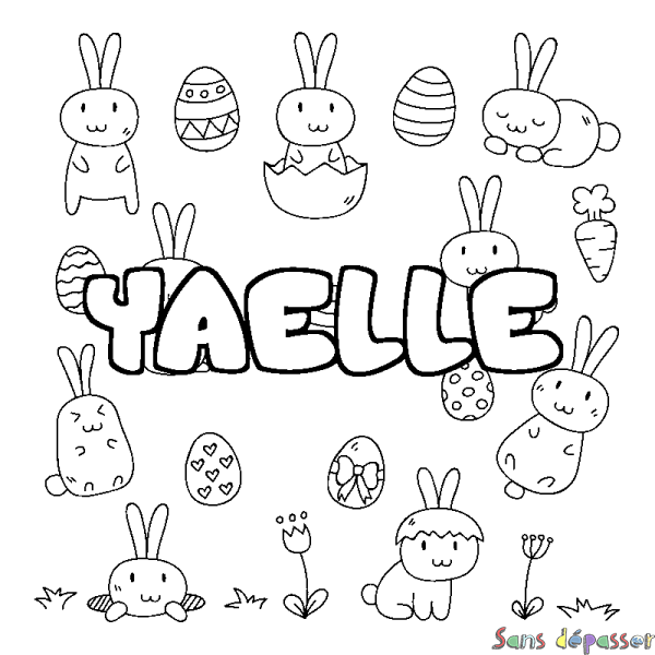 Coloriage pr&eacute;nom YAELLE - d&eacute;cor Paques