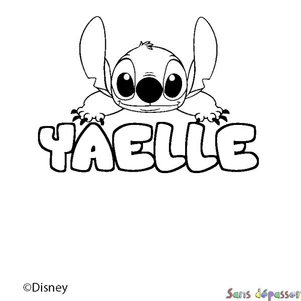 Coloriage pr&eacute;nom YAELLE - d&eacute;cor Stitch