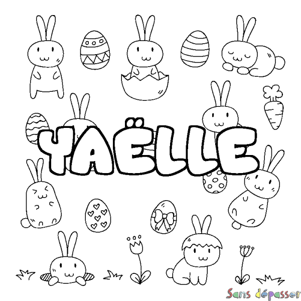 Coloriage pr&eacute;nom YA&Euml;LLE - d&eacute;cor Paques
