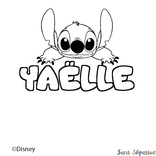 Coloriage pr&eacute;nom YA&Euml;LLE - d&eacute;cor Stitch