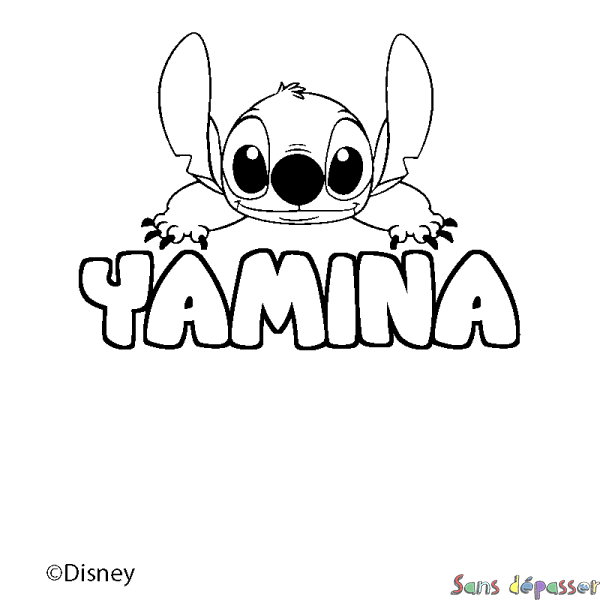 Coloriage pr&eacute;nom YAMINA - d&eacute;cor Stitch