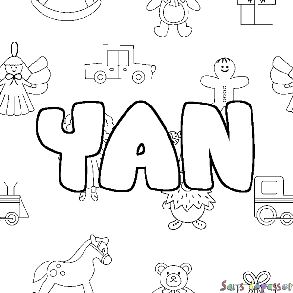 Coloriage pr&eacute;nom YAN - d&eacute;cor Jouets