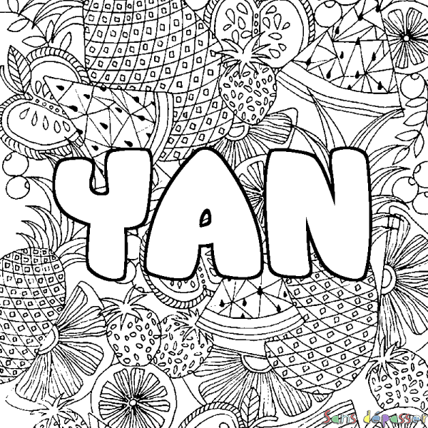 Coloriage pr&eacute;nom YAN - d&eacute;cor Mandala fruits