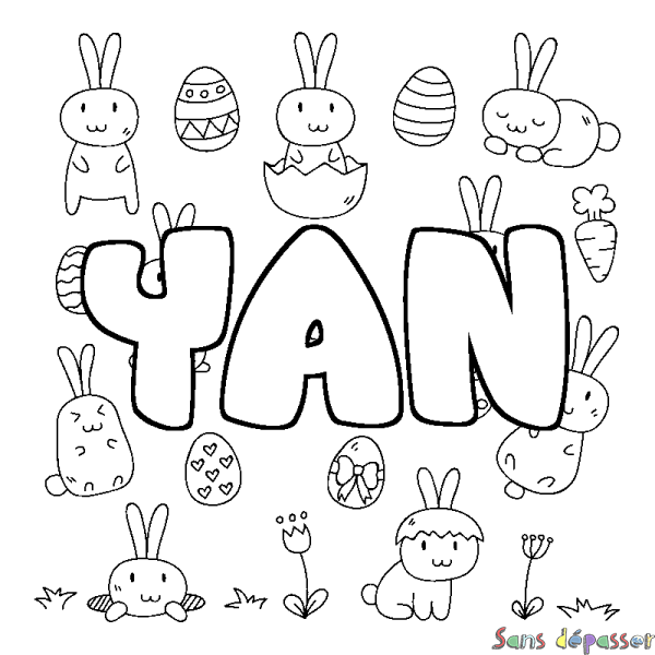 Coloriage pr&eacute;nom YAN - d&eacute;cor Paques