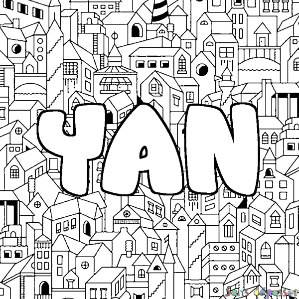 Coloriage pr&eacute;nom YAN - d&eacute;cor Ville