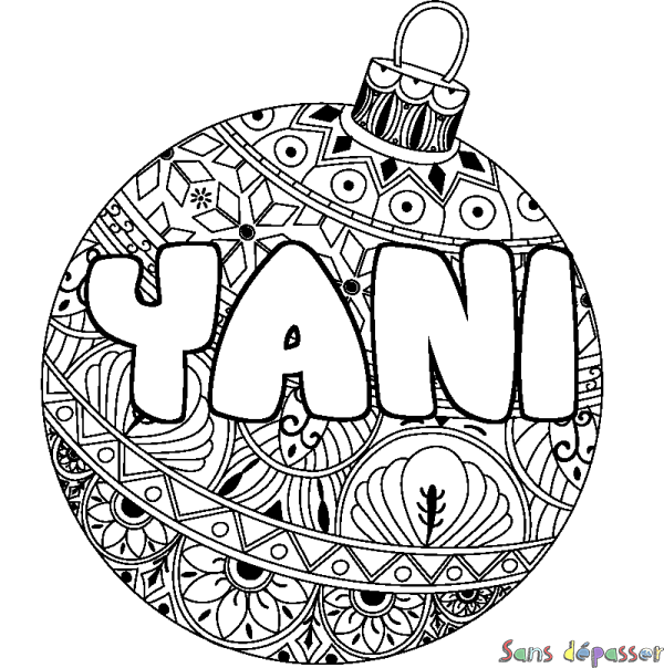 Coloriage pr&eacute;nom YANI - d&eacute;cor Boule de No&euml;l