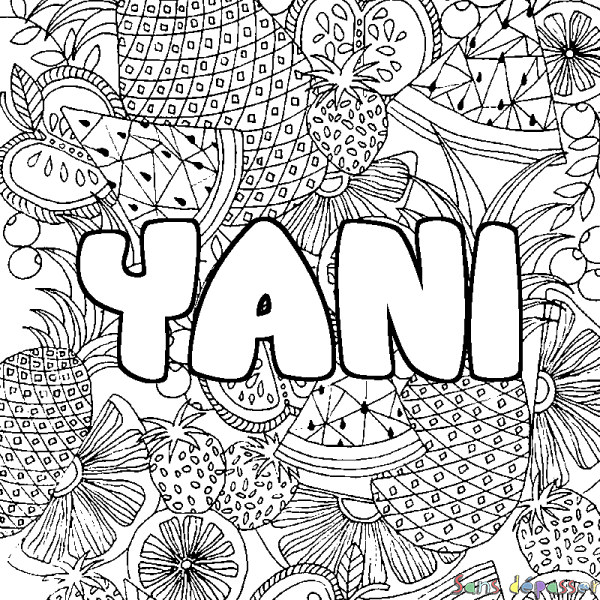 Coloriage prénom YANI - d&eacute;cor Mandala fruits