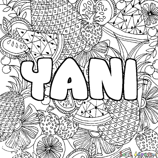 Coloriage pr&eacute;nom YANI - d&eacute;cor Mandala fruits