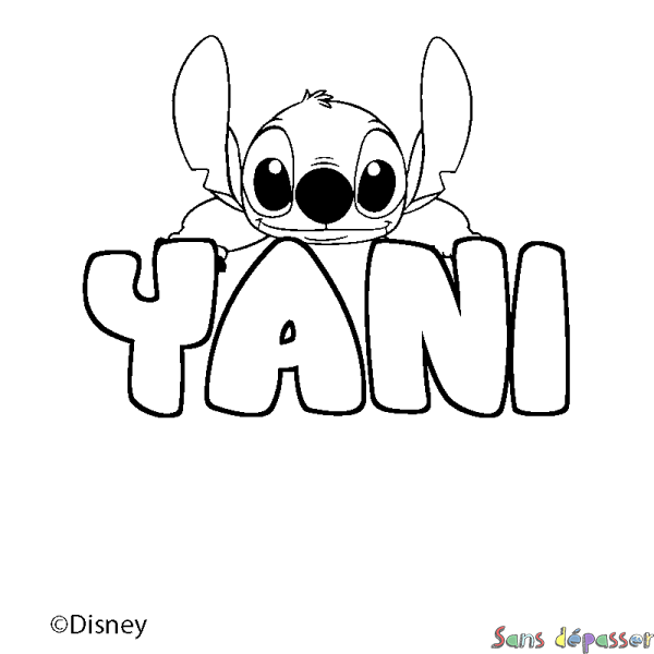 Coloriage pr&eacute;nom YANI - d&eacute;cor Stitch