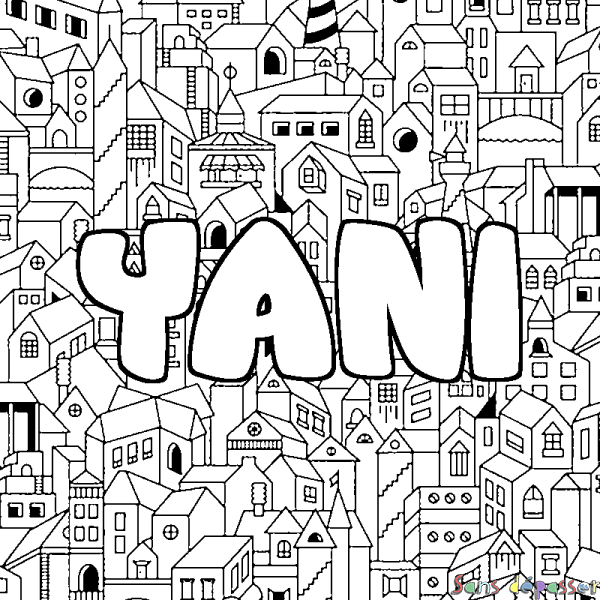Coloriage pr&eacute;nom YANI - d&eacute;cor Ville