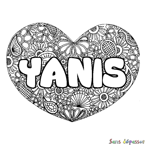 Coloriage prénom YANIS - d&eacute;cor Mandala coeur