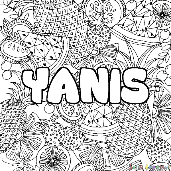 Coloriage prénom YANIS - d&eacute;cor Mandala fruits