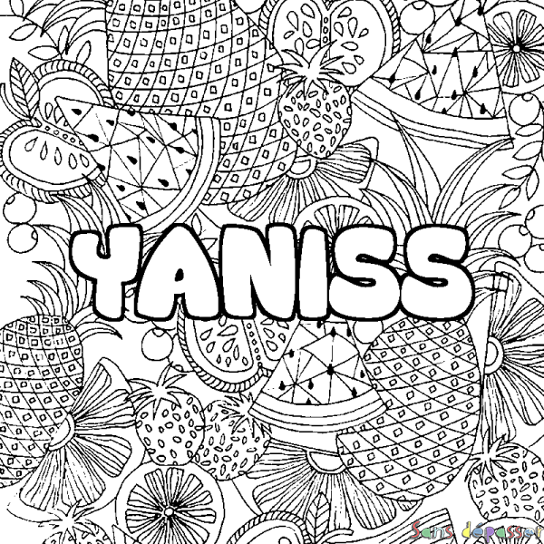 Coloriage prénom YANISS - d&eacute;cor Mandala fruits