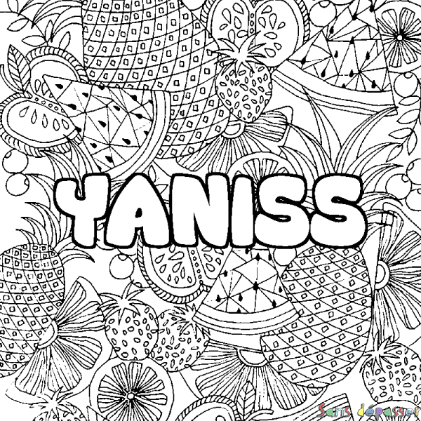 Coloriage pr&eacute;nom YANISS - d&eacute;cor Mandala fruits
