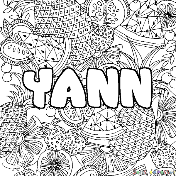Coloriage prénom YANN - d&eacute;cor Mandala fruits