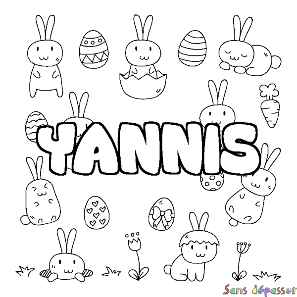 Coloriage pr&eacute;nom YANNIS - d&eacute;cor Paques