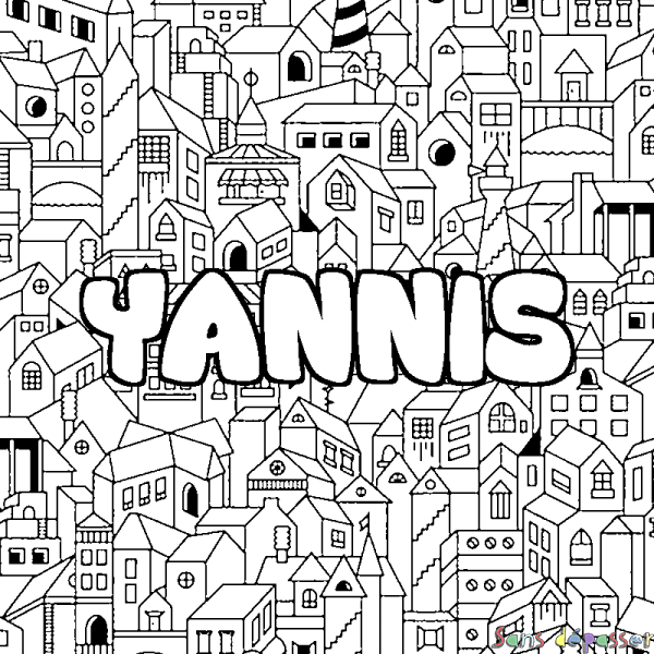 Coloriage pr&eacute;nom YANNIS - d&eacute;cor Ville