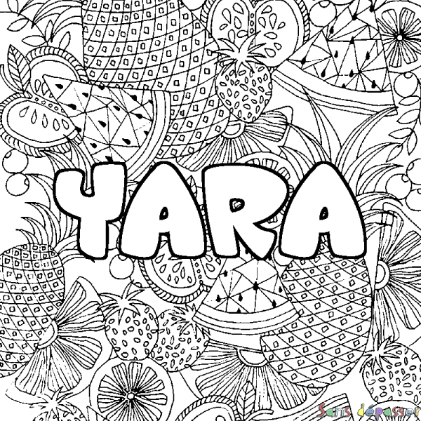 Coloriage prénom YARA - d&eacute;cor Mandala fruits