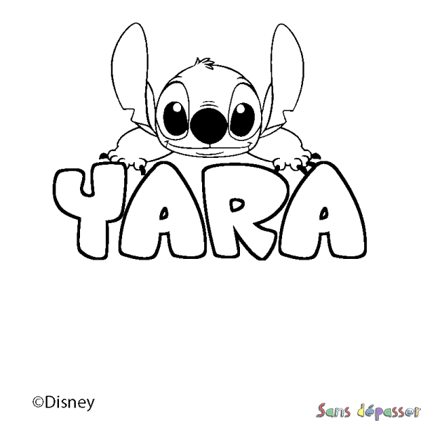 Coloriage pr&eacute;nom YARA - d&eacute;cor Stitch