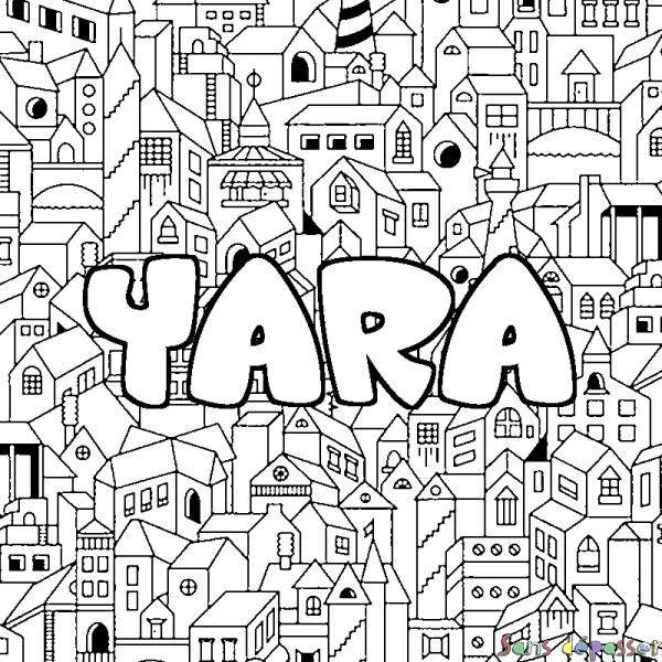 Coloriage prénom YARA - d&eacute;cor Ville