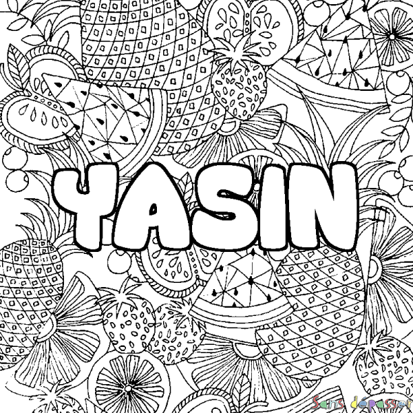 Coloriage prénom YASIN - d&eacute;cor Mandala fruits