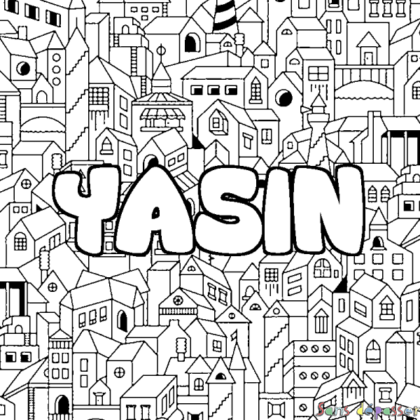 Coloriage prénom YASIN - d&eacute;cor Ville