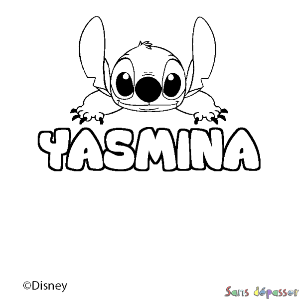 Coloriage pr&eacute;nom YASMINA - d&eacute;cor Stitch