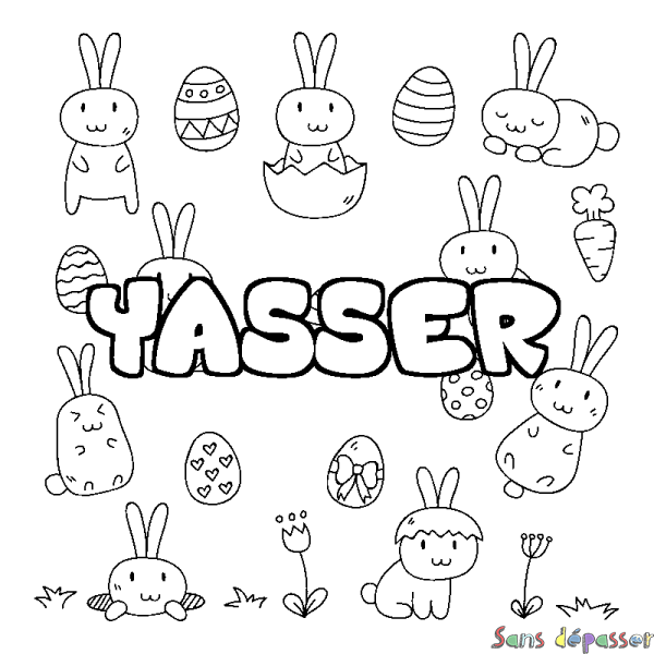 Coloriage pr&eacute;nom YASSER - d&eacute;cor Paques