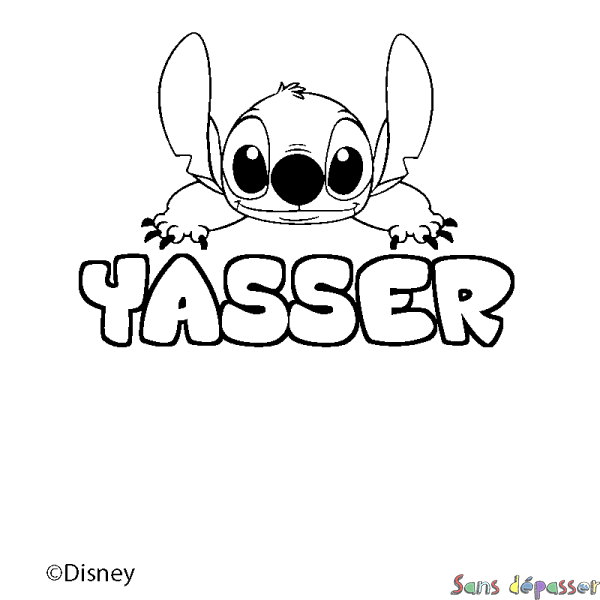 Coloriage pr&eacute;nom YASSER - d&eacute;cor Stitch