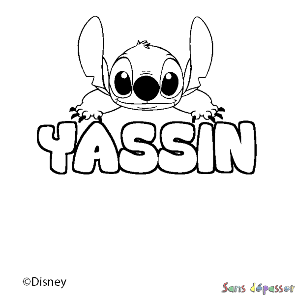 Coloriage pr&eacute;nom YASSIN - d&eacute;cor Stitch