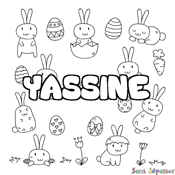 Coloriage pr&eacute;nom YASSINE - d&eacute;cor Paques