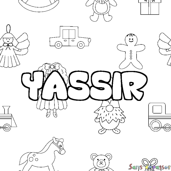 Coloriage pr&eacute;nom YASSIR - d&eacute;cor Jouets