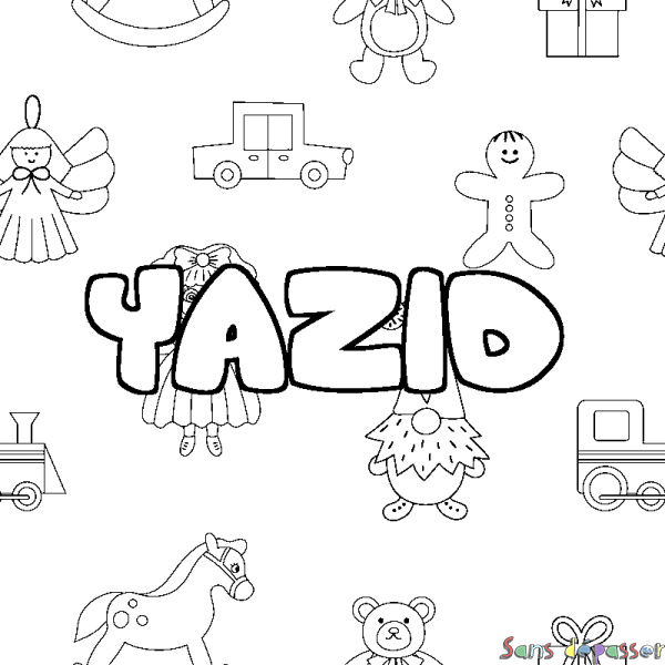 Coloriage pr&eacute;nom YAZID - d&eacute;cor Jouets