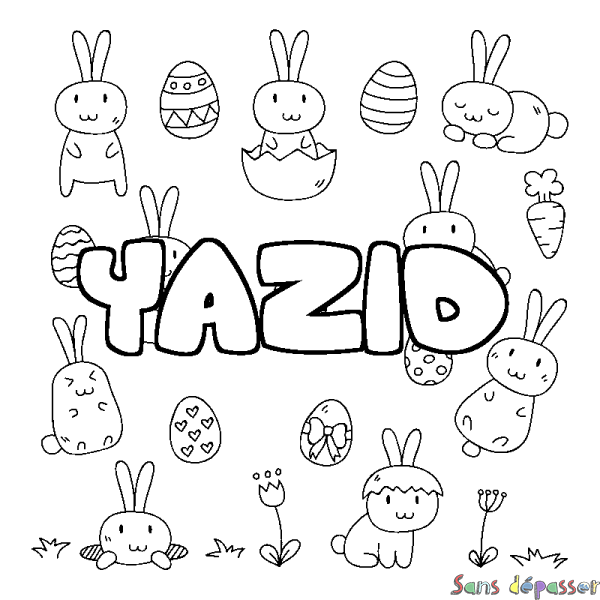 Coloriage pr&eacute;nom YAZID - d&eacute;cor Paques